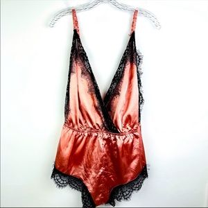 Shein Lace Satin Backless Romper Lingerie OnePiece